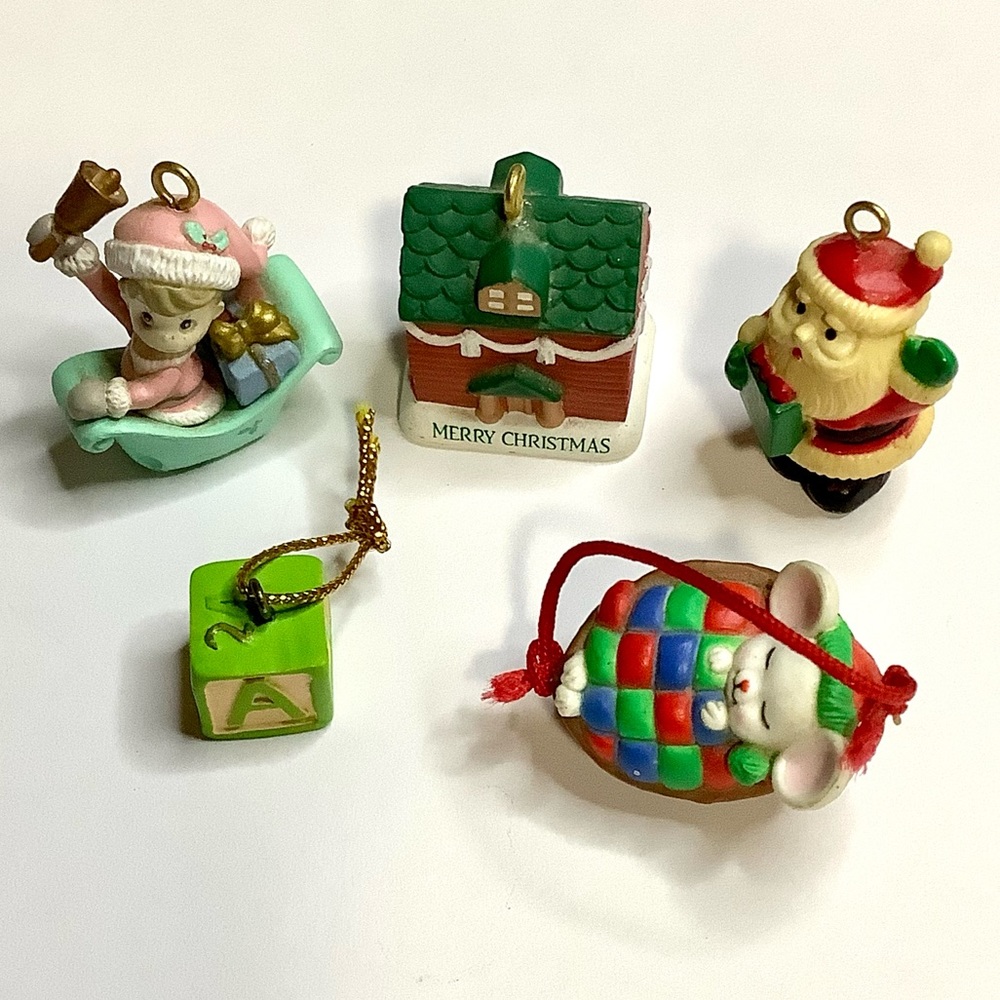 Vintage Miniature Christmas Ornaments Bundle of 5
